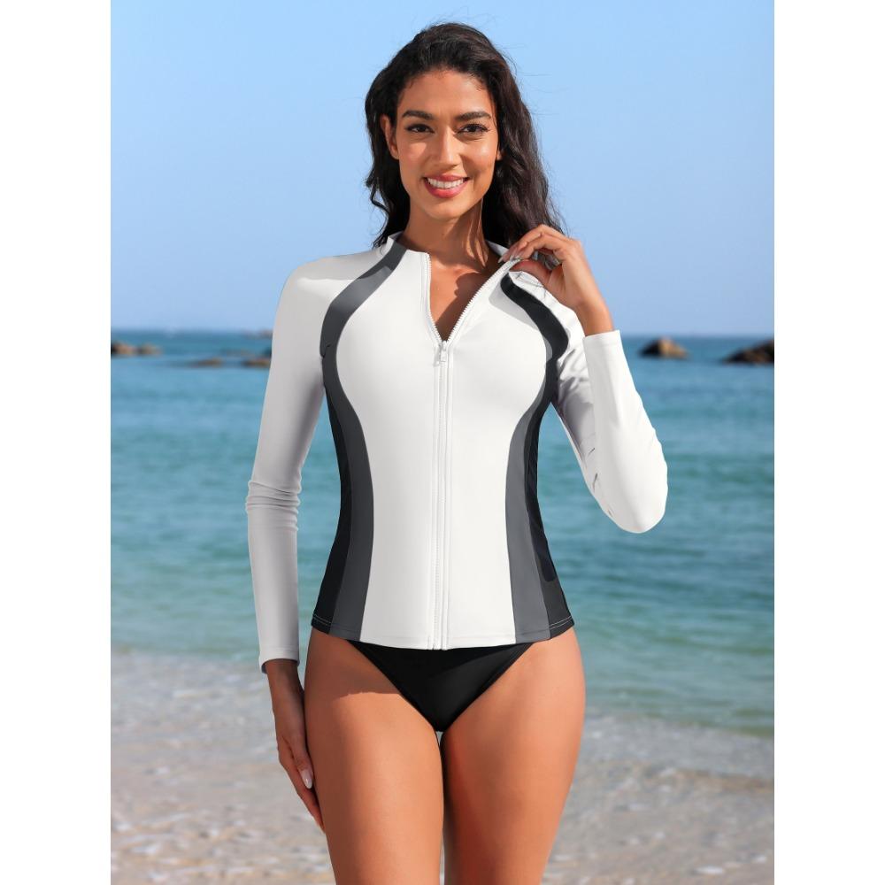 CHARMLEAKS Women Zip UV Rash Vest Long Sleeve Rashguard Shirts