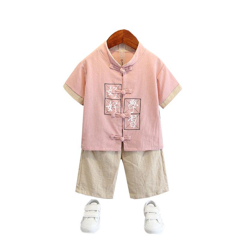 Boys Hanbok Tang Suit Summer Short-sleeved Kids Education Clothing Cotton Silk Set Baby Chinese Style Tide Breathable Casual Outfit