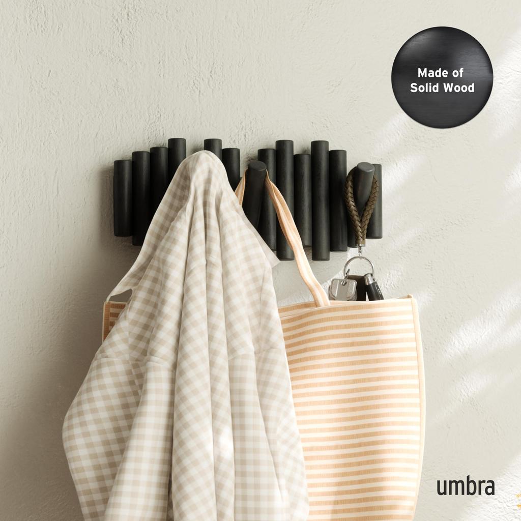 Umbra Wall Hooks, 5-Row, Storage, Wall-Mounted, Interior, 10kg Weight Capacity, Picket, Black, 21011471040, W38 x D4 x H17cm