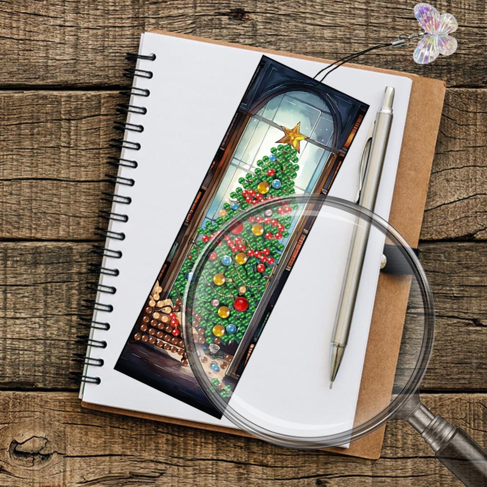 4Pcs Special Shaped Christmas Butterfly Flowers 5D DIY Diamond Art Book Mark Diamond Painting Bookmark Making Kit for Beginners