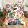 Cute Cat King Queen Duvet Cover Kitten Bedding Set Purple Floral Butterflies Polyester Quilt Cover Pet Animal Comforter Cover