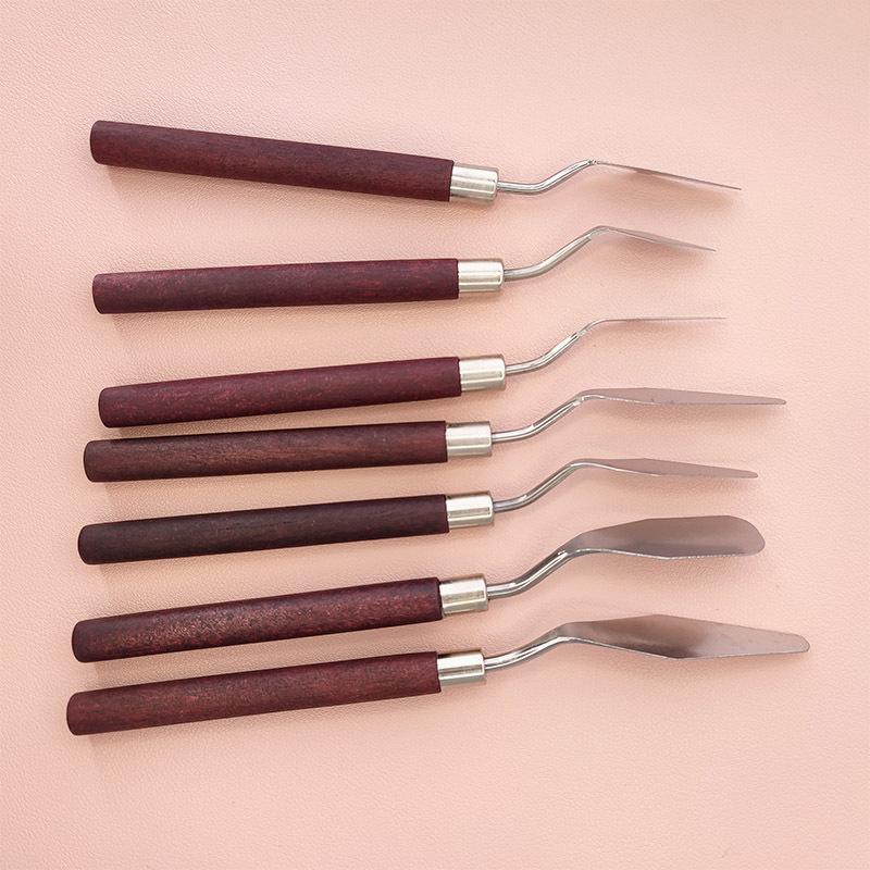 Non-Toxic 7Pcs Art Spatula Soft Paint Oil Painting Wooden Handle Palette Knife Set Gouache Painting Spatula