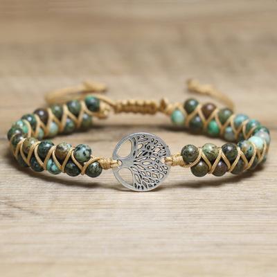 African Turquoise Tree of Life Bracelet – Handwoven Macramé Boho Jewelry, Grounding Growth Gift for Women