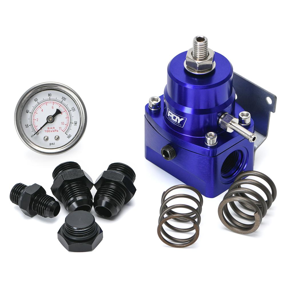 Regulador de Pressão de Combustível Universal de Alumínio AN8 Alimentação & AN6 Retorno com Manômetro 0-160PSI Conjunto de Molas de Pressão 3-20 20-45 45-70
