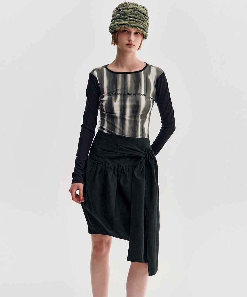 Kimjisu Pleated Tie Volume Skirt _ Black
