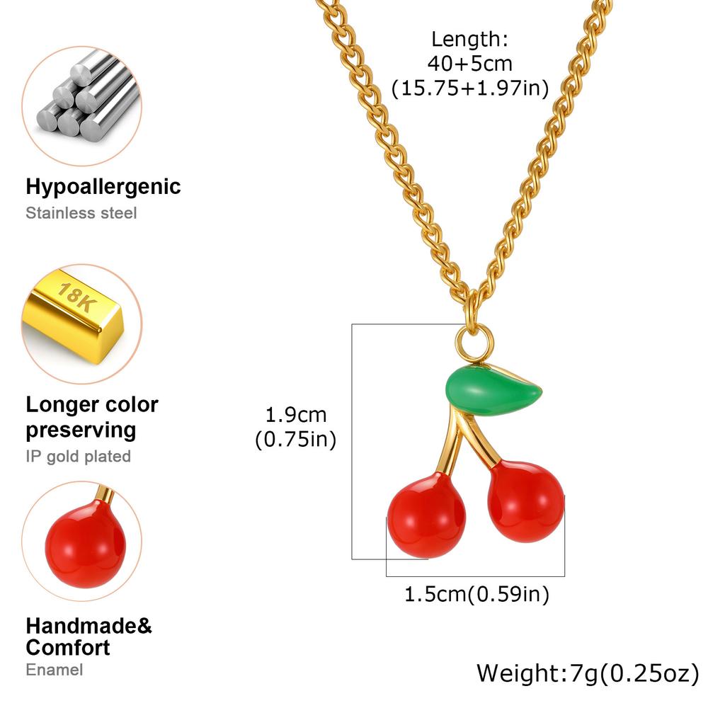 Fashion Cherry Pendant Necklace for Women Stainless Steel 18K Gold Plated Grinding Chain Necklaces Simple Charm Jewelry Gift