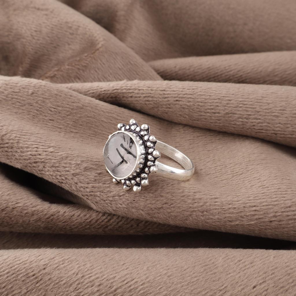Black Rutile Gemstone Jewelry, 925 Sterling Silver Ring, Beautiful Silver Jewelry, Handmade Bohemian Ring For Wedding Gift