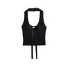 American-Style U-Neck Halter Bow Camisole with Chest Pads - Women's Lace Jacquard Slimming Top