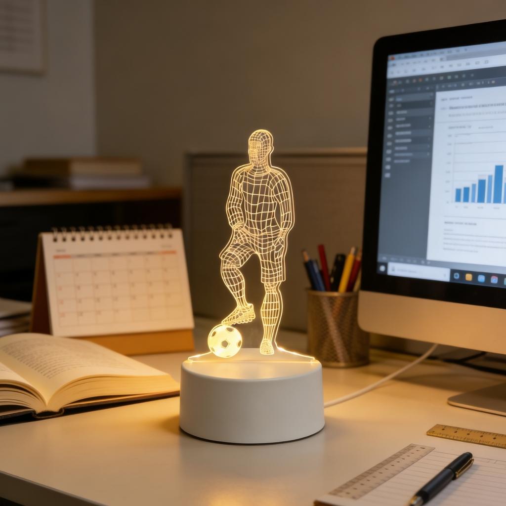 LED 3D Football Theme Table Lamp USB Plug Bedroom Bedside Creative Book Lamp Sports Enthusiasts Gift Decorative Night Light