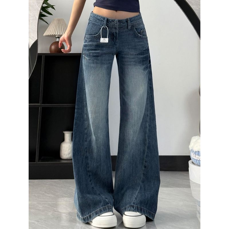 

Loose-Fitting Flared Jeans for Women, Summer New Style, High-Waisted, Hip-Covering, Slimming Straight Wide-Leg Pants for Plus-Size Girls Blue S(Suggestion 40-45kg)