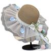 Summer Straw Hat For Women With Lace Bow Sun Protection Beach Vacation