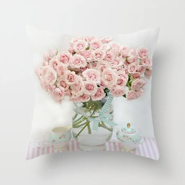 Pink Rose Pattern Pillowcase Office Living Room Home Pillowcase Car Ornaments