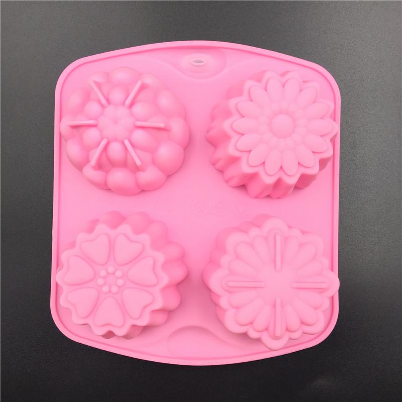 Non-stick 4 even pudding Jelly Mooncake Mold handmade soap molds flower silicone cake mold heat resistant