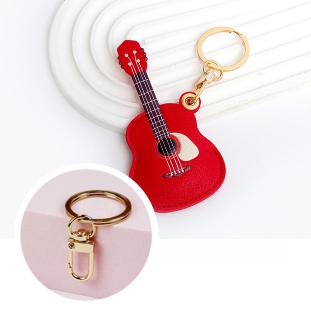 PU Leather Guitar Pendant Keyring Protective Case Access Control Card Keyfob Car Key Pendant