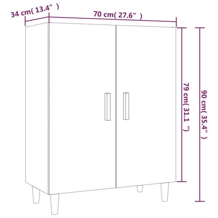 812096 vidaXL White Buffet 70x34x90 Cm Engineered Wood