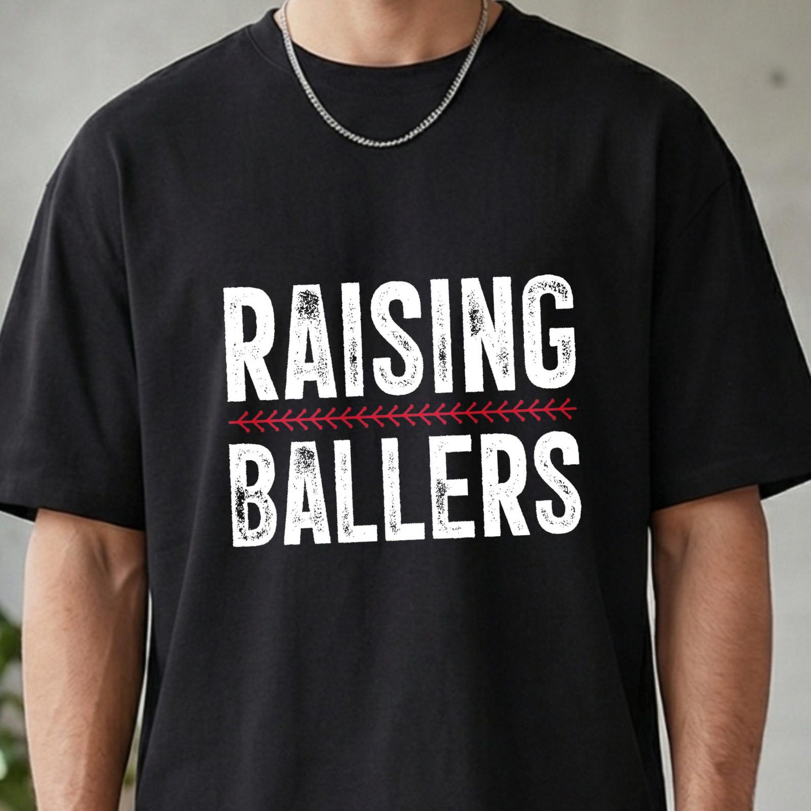 Raising Ballers Baseball Mom T-Shirt, Funny Softball Mom Tee, Distressed Baseball Laces Game Day Shirt, Light Blue Sports Parent Top For Dad XL