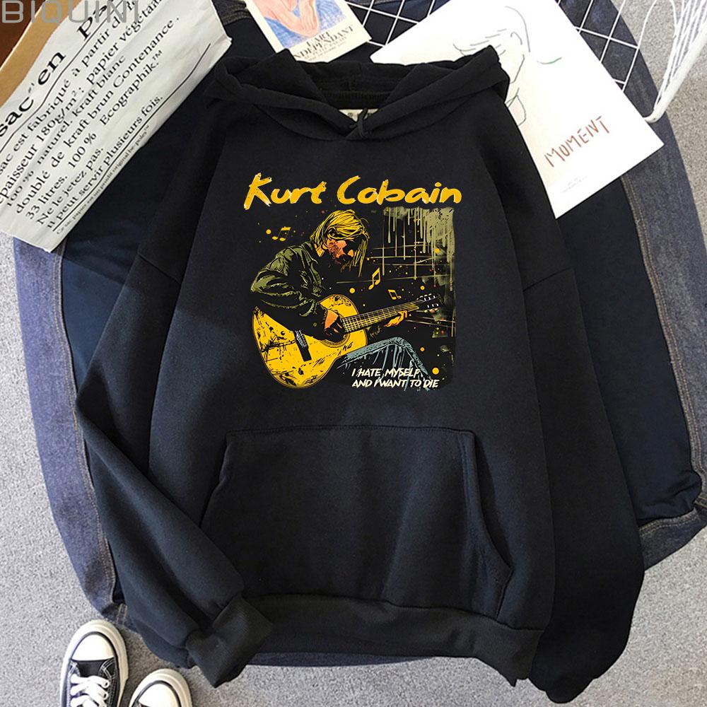 Autumn Kurt Cobain Hip Hop Sweatshirts for Men Popular Characters Long Sleeve Oversized Hoodies All-Match Clothes Grunge Outfits