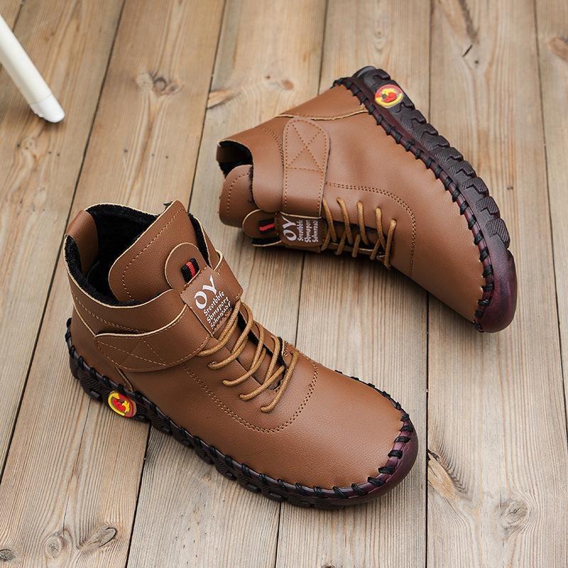 2025 Casual Women Plush Shoes Platform Loafers Lace Up Leather Flats Slip-On Mom Shoe Soft Soled Flat Shoes