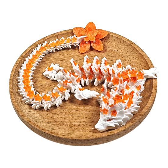 3D Printed Sakura Dragon 10.8 Inches Articulated Dragon with Movable Joints Rotating Cherry Blossom Tail Flexible Dragon Fidget Toy for Desk Decor