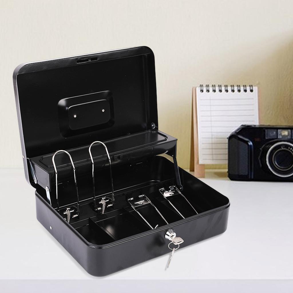 Cashier Box With 2 Keys Multi Money Trays Cantilever Design Locking Cash Box Coin Compartments Unbreakable Money Box
