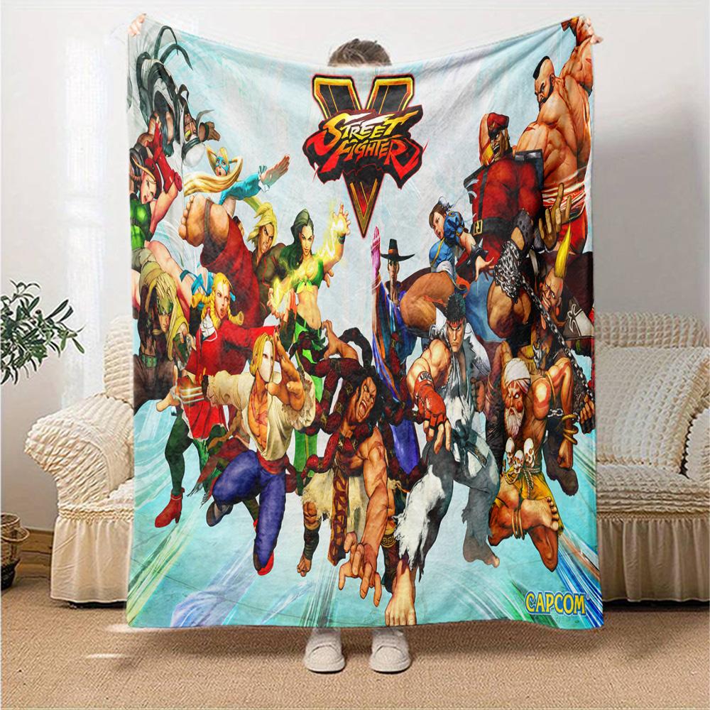 Street Game Characters Flannel Blanket, Soft Polyester, Modern Design, All-Season for Camping, Travel, Gifts for Holidays or Birthdays