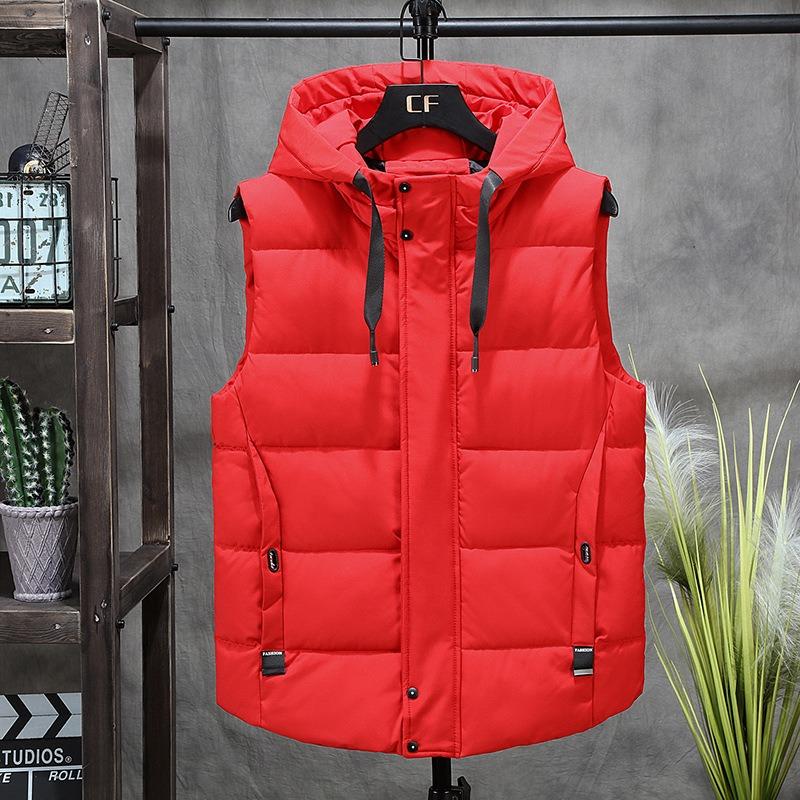 

Осенне-зимний студенческий хлопковый жилет с капюшоном для молодых и модных мужчин, обычный, красивый, трендовый, верхняя одежда, спортивный, утолщенный, защита от холода 4XL красный