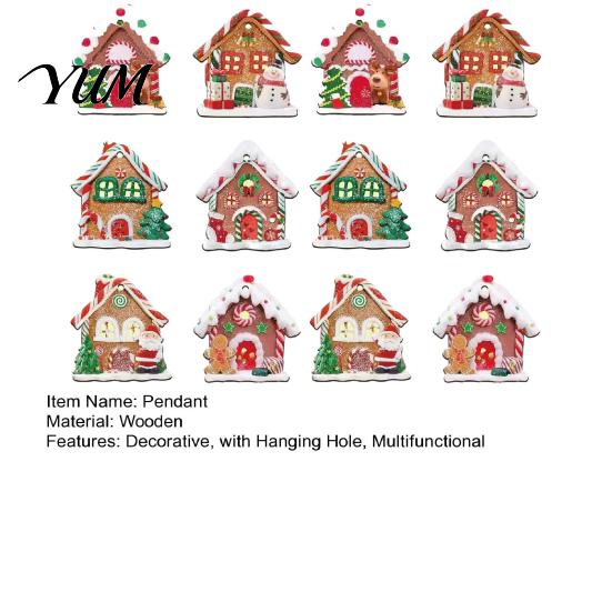 Christmas Fireplace Decorations 12Pcs Wooden Gingerbread House Ornaments for Tree Decorations, Rustic Hanging Xmas Decor with Festive Candy