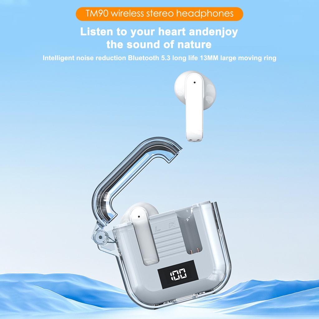 New Four Color Transparent Compartment TM90 Low Energy Consumption Digital Display In Ear Wireless Bluetooth Headset