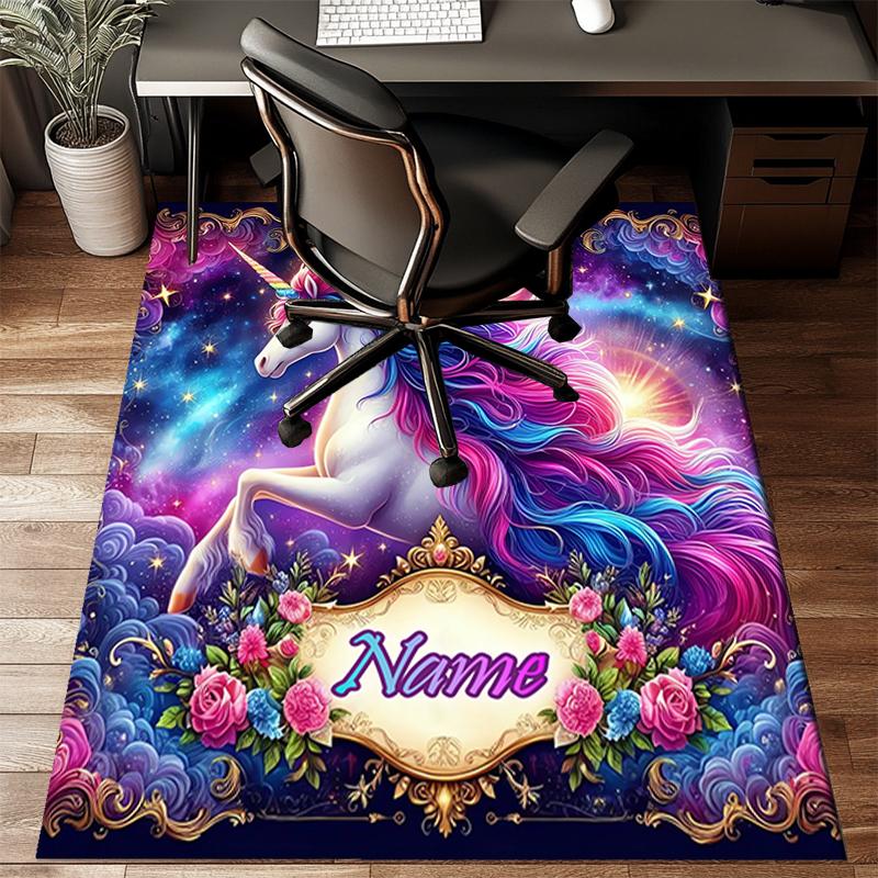 1PC Custom Name Unicorn Dreams Space Theme Floor Mat Ideal for Living Room, Game Rooms, Office, Bedroom, Floor Mat Playful Design