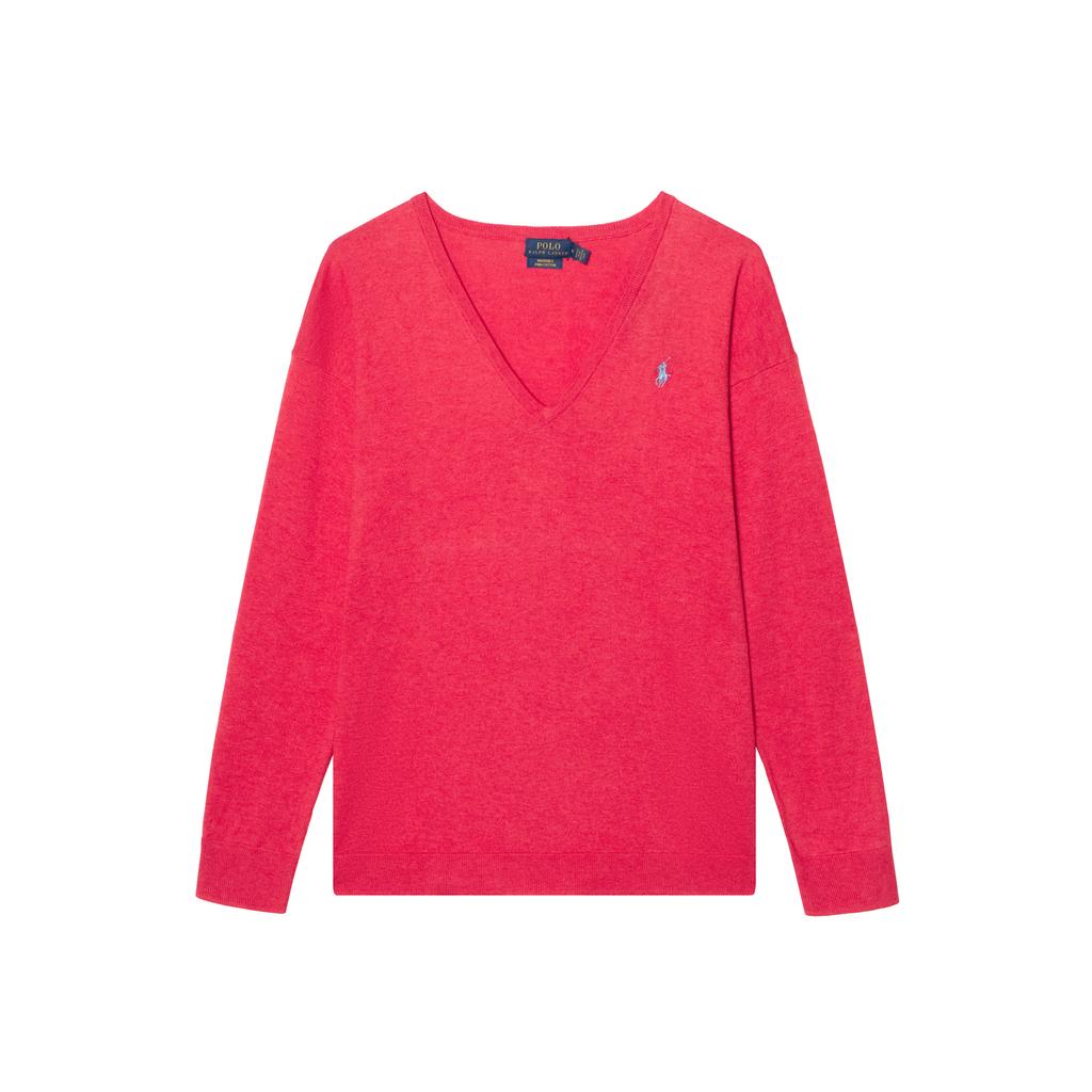 Polo Ralph Lauren Suéter de Tricô com Logo de Pônei Bordado Decote em V Manga Longa Feminino 211719841-014