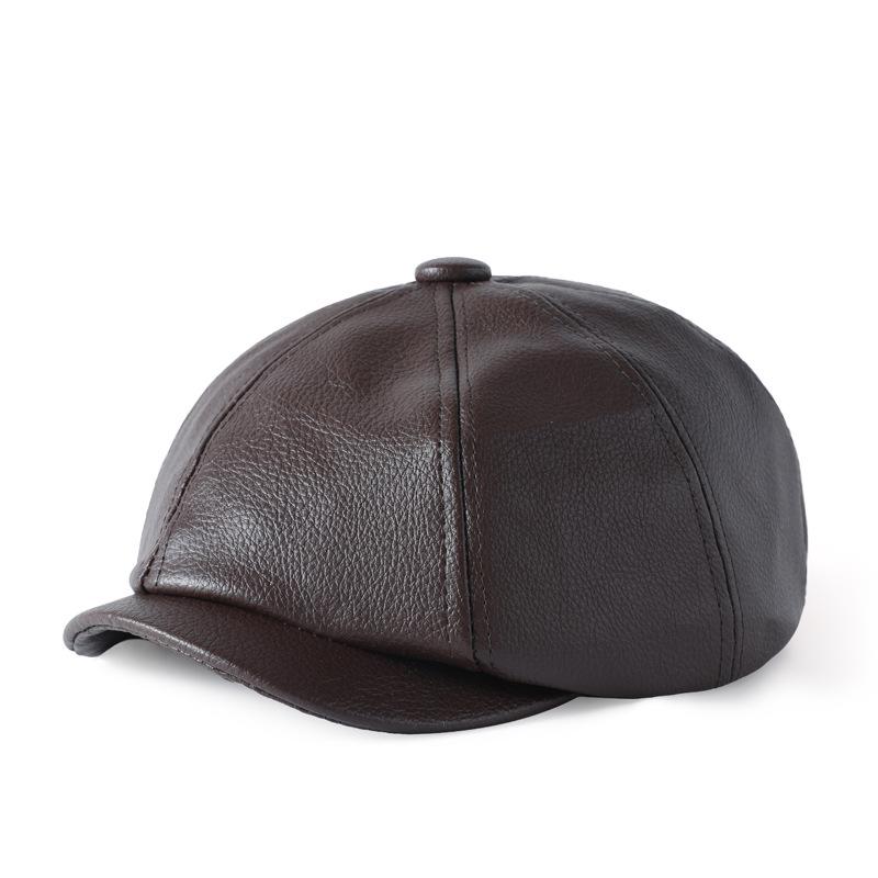 

Восьмиугольная кепка мужская осенне-зимняя кепка из искусственной кожи в стиле ретро для художников, женская кепка литературного газетчика, кепка для пожилых людей из кожи, шляпа с вышитым вперед язычком утки M（56-58cm） темно-коричневого