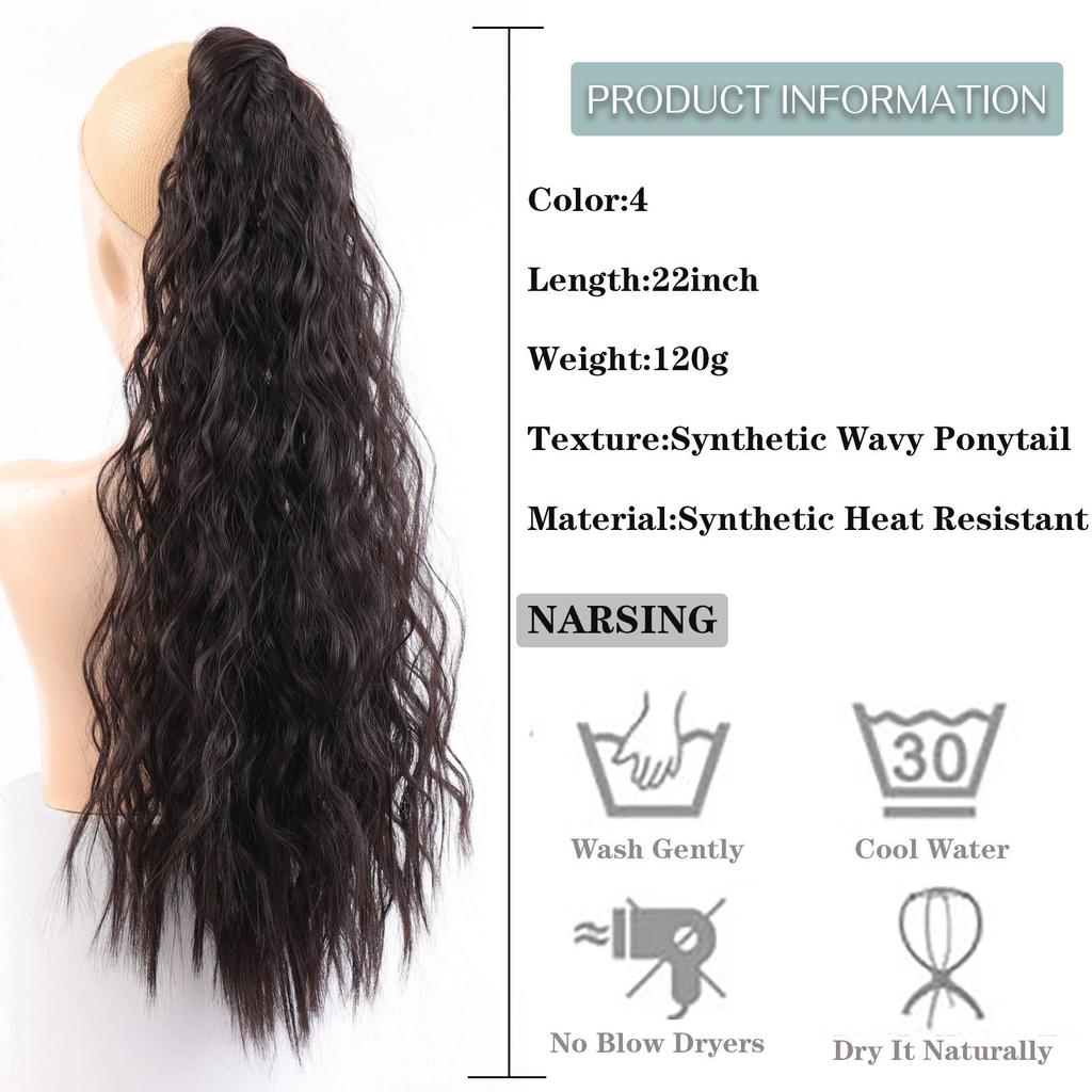 Coada de cal cu velcro, lung și ondulat, sintetică, cu clemă în coadă de păr, păr fals, coadă de cal, cu agrafe, extensie de păr