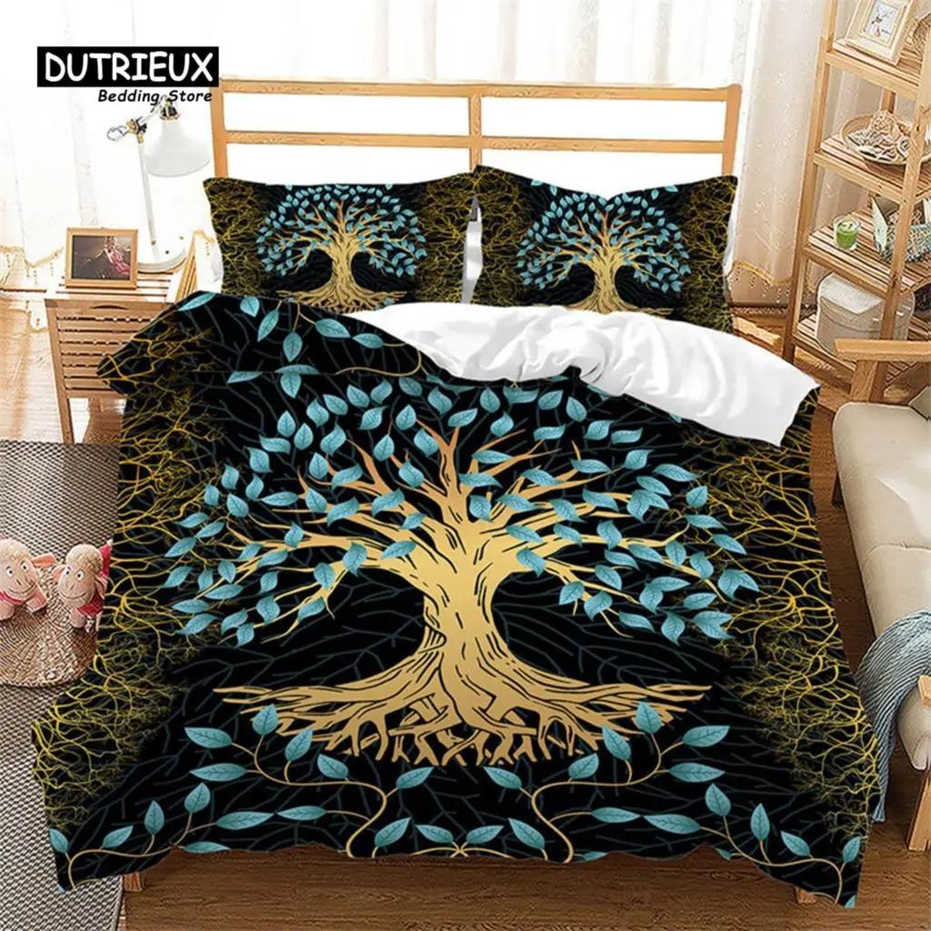 Nature Tree of Life Duvet Cover Microfiber Mystery Gothic Bedding Set Exotic Celtic Knot Quilt Cover King Queen For Kids Adults