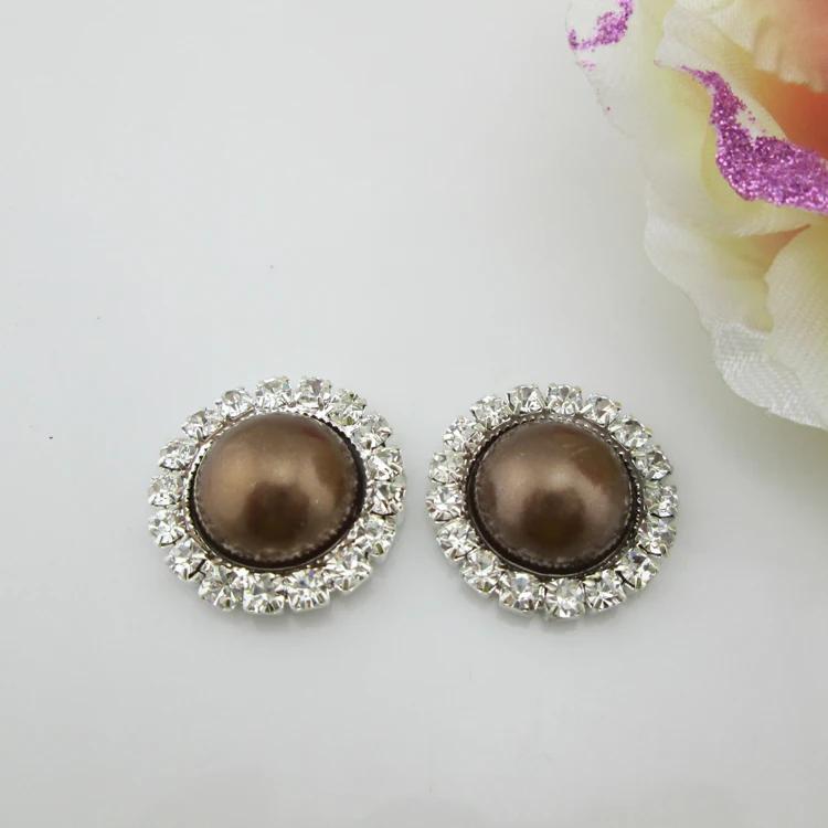 5pcs Round Clear Rhinestone 16 Colors Pearl Metal Shank Buttons (21mm)