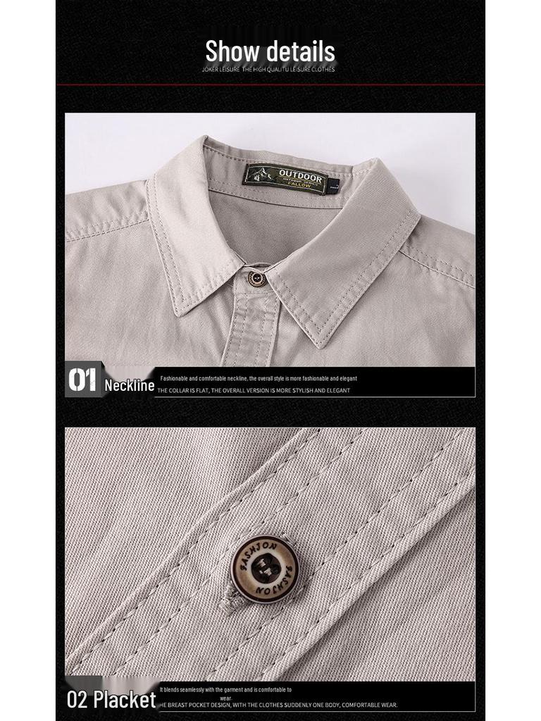 Men's Summer Military-Style Cotton Short-Sleeve Shirt - Casual, Lightweight, Multi-Pocket, Plus Size Workwear