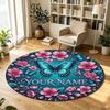 Blumige Blumen (31) Thema Runder Kristall-Samt-Teppich Benutzerdefinierter Name & Text Runder Weicher Bodenläufer für Wohnzimmer Schlafzimmer Dekoration