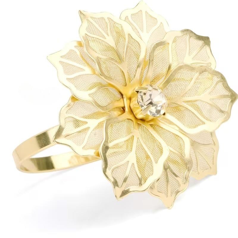 1-24PCS Gold Mesh Flower Napkin Ring Metal Elegant Table Decor for Wedding Party Banquet Dining Table Accessories