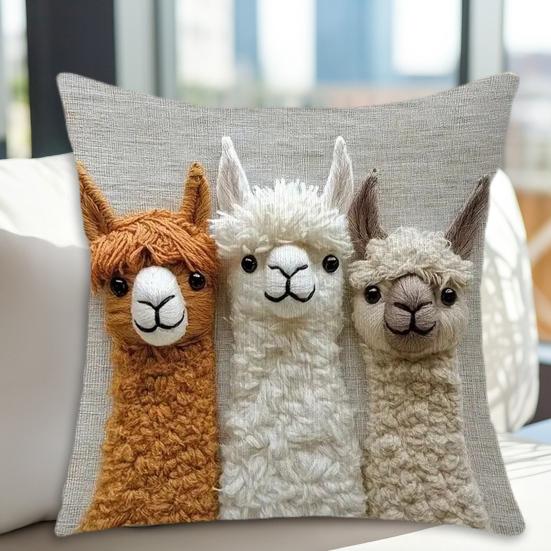 Pillow Cover 2D Alpaca Pattern Easy To Wash Soft Breathable Fabric Cushion Cover Living Room Bedroom Home Decor