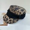 Korean peaked cap early spring new flat-top leopard print equestrian hat women's big head circumference showing face small niche knight hat