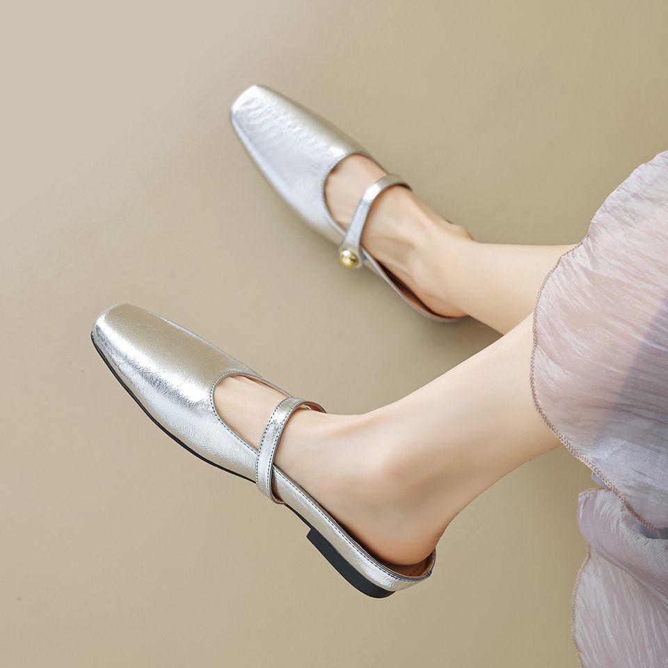 Women's Flat Summer One Strap Mary Jane Sandals Outer Wear Baotou Half Slippers