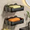 Bathroom Soap Dishes Free-Punching Wall Mounted Sticker Soap Sponge Holder Organizer Double Drainage Dish With Hooks Accessories