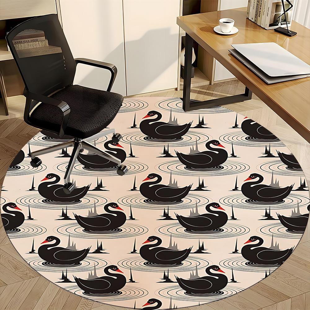 1pc Swan Lake Pattern Office Round Area Rug, Indoor Mat Suitable ForOffice, Under Office Chairs Bedroom Living Room Home Decor, Room Decot045
