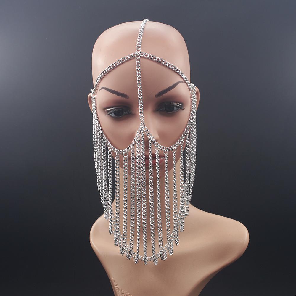 

Европейский и американский панк-стиль Женская декоративная хиджаб-цепочка для головы, маска для лица серебряный