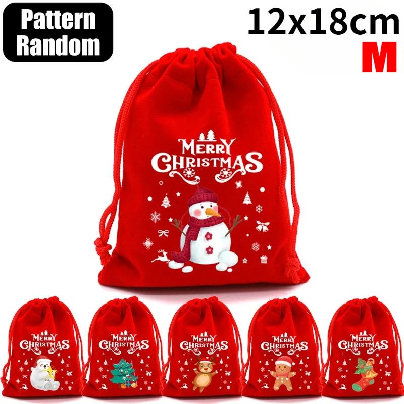 Christmas Drawstring Bags Velvet Cartoon Santa Claus Snowman Candy Snakcs Gifts Bags for Xmas Tree Party Home Packaging Pouches