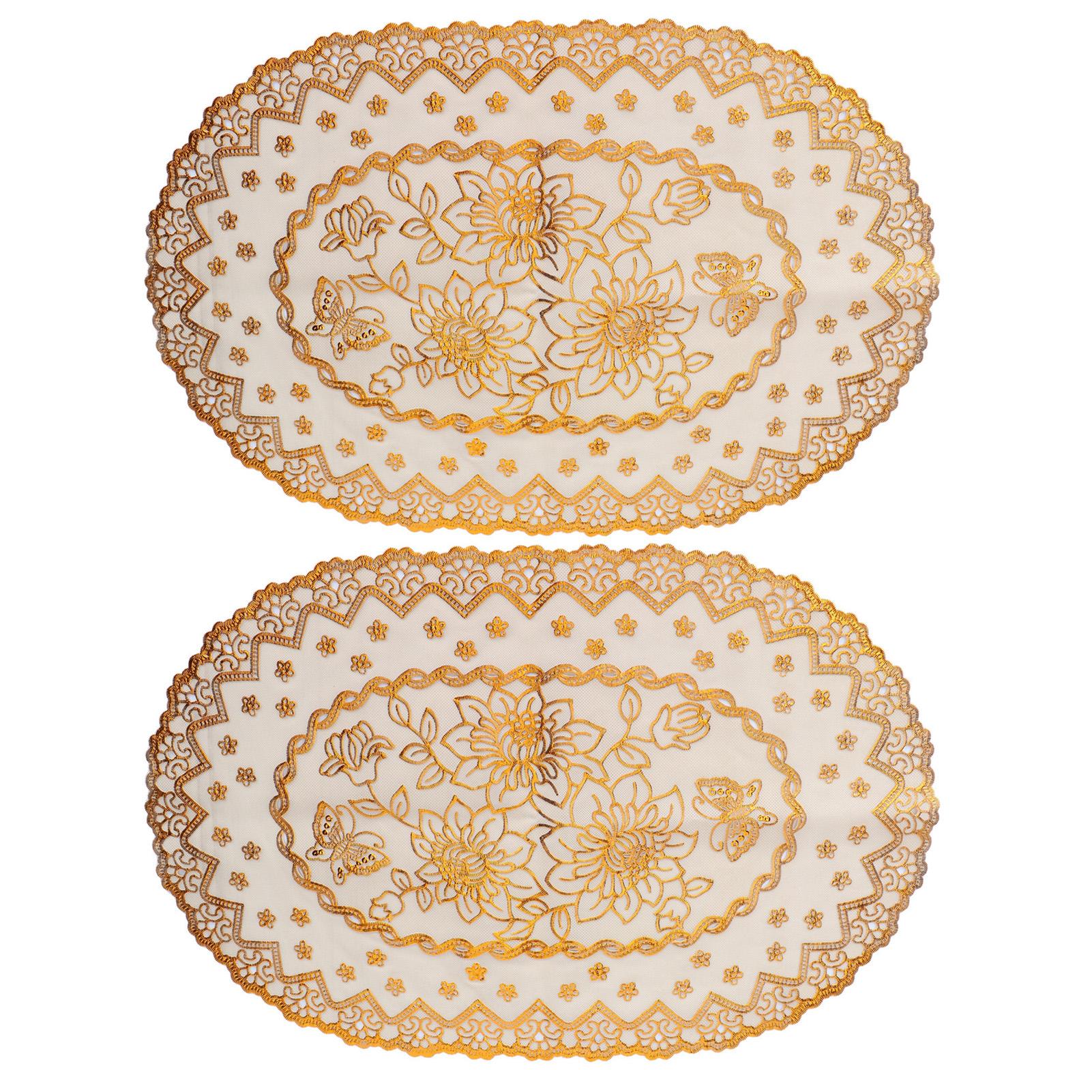 

2 шт. ПВХ коврик для стола золотые салфетки подставки под чашки кухонные ресторан свадебные украшения овальные 01