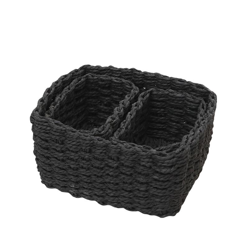 

Handmade Straw Woven Soft Paper Rope Storage Basket 3Pcs for Organizing Office Storage Decorative Bins Box чёрный