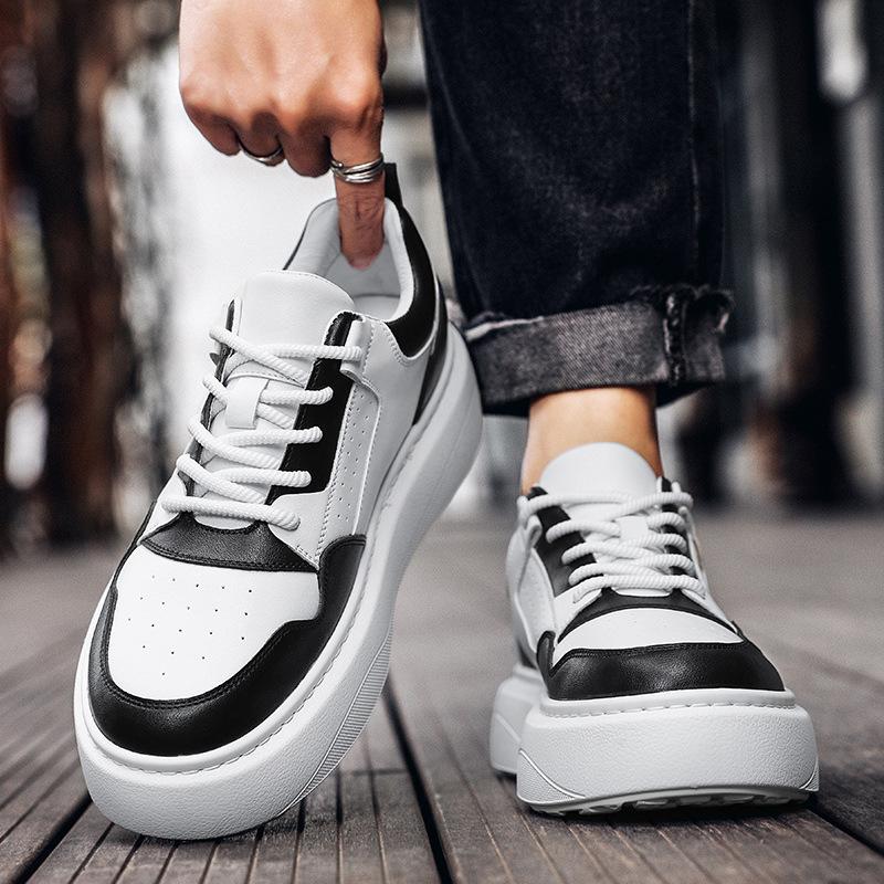 2025 New Autumn Lace-up Sports Sneakers for Men Solid Color Fashion Casual White Board Shoes Male Cow Leather Platform Shoes Man