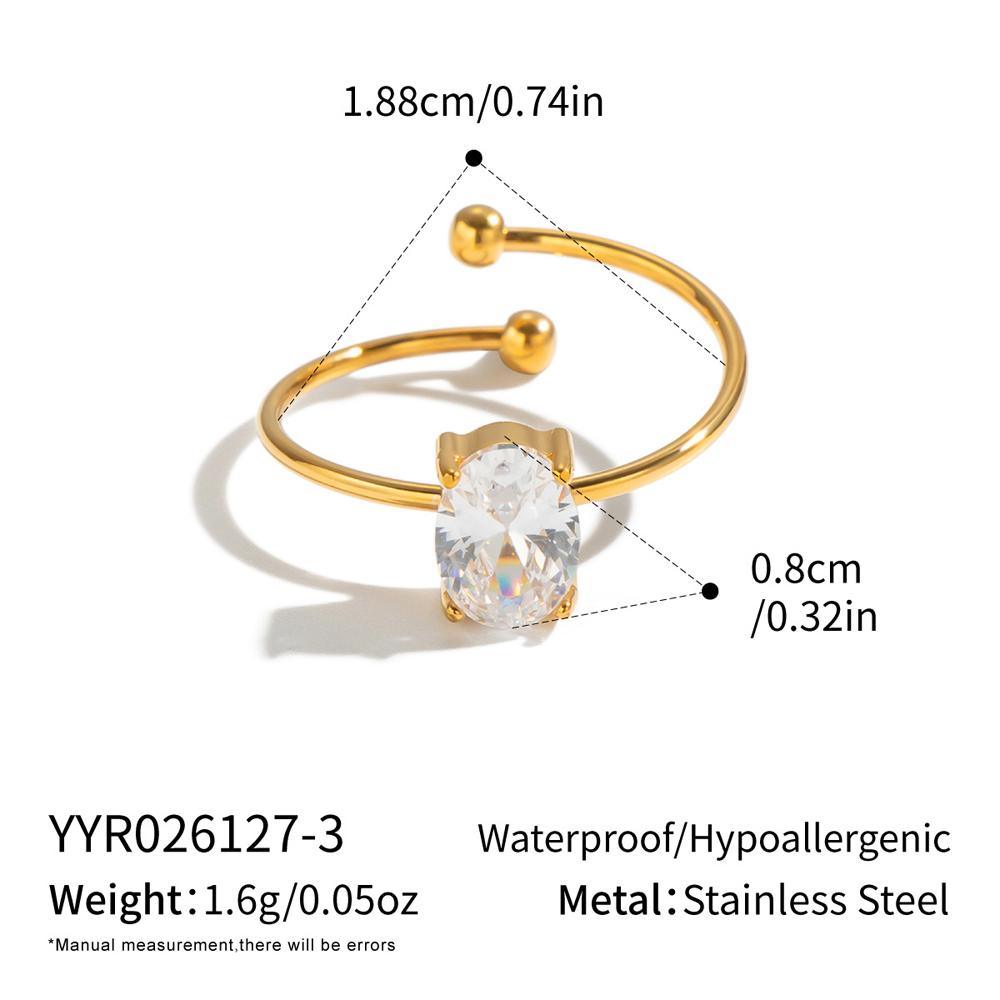Stainless Steel Shiny Zircon Ring for Neutral Geometric Water Drop Open Ring Fashion Waterproof Wedding Hand Jewelry Accessories
