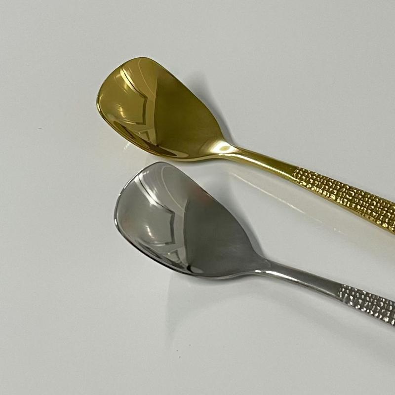 304 Edelstahl Besteck Flachkopf Löffel Gehämmertes Muster Griff Geschirr Luxus Retro Tafelgeschirr