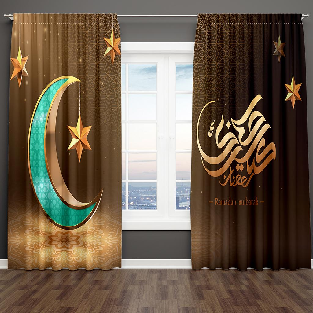 Free Shipping Luxury Islam Ramadan Kareem Window Curtains Blinds For Living Room Bedroom Bathroom Kicthen Door Home Decor2Pcs